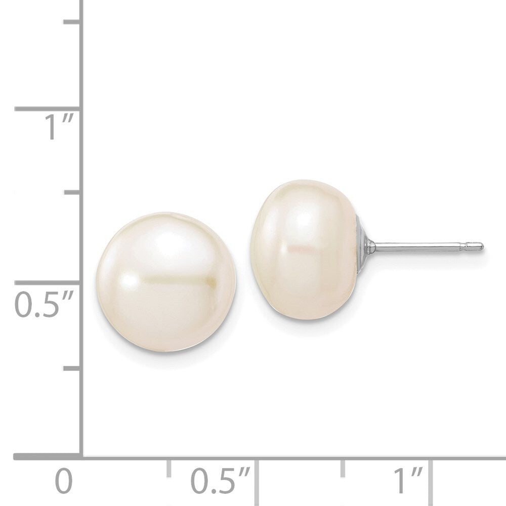 14k White Gold 10-11mm White Button Freshwater Cultured Pearl Stud Earrings