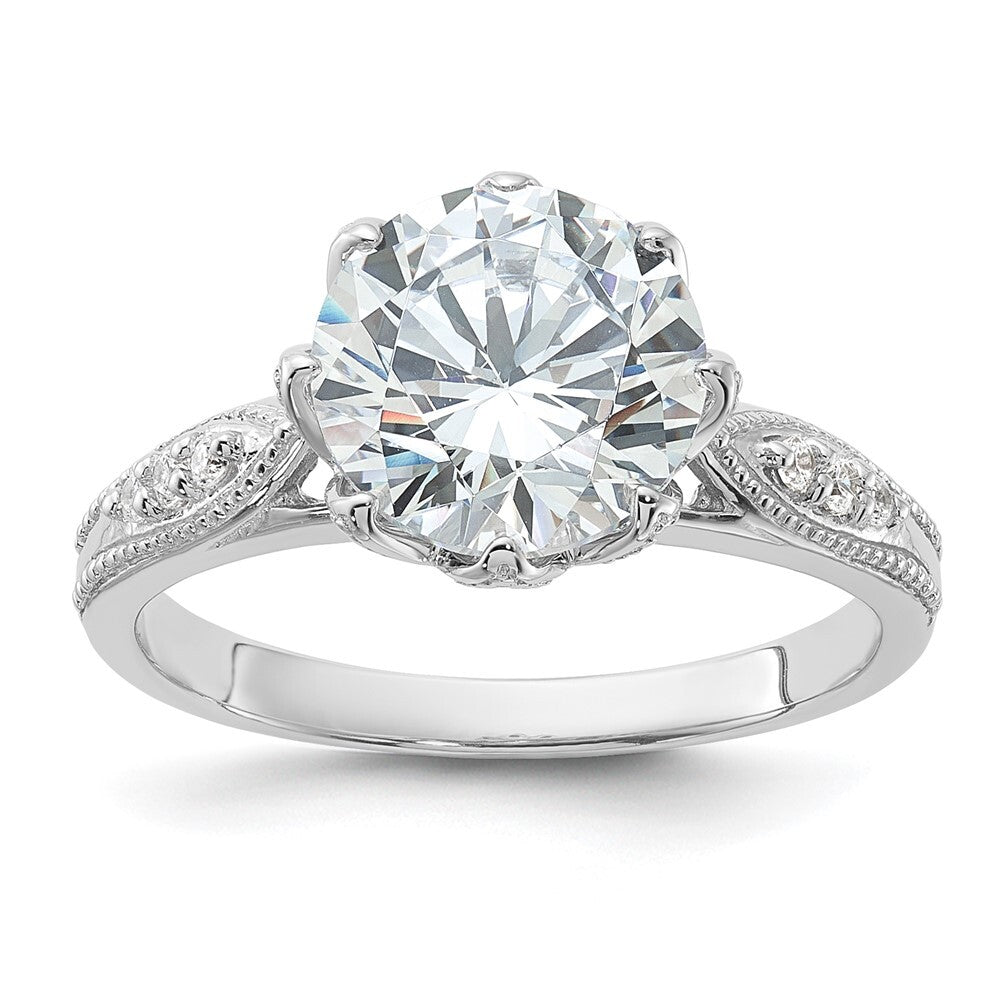 Sterling Silver Rhodium-plated 9mm Cubic Zirconia Ring Size 8