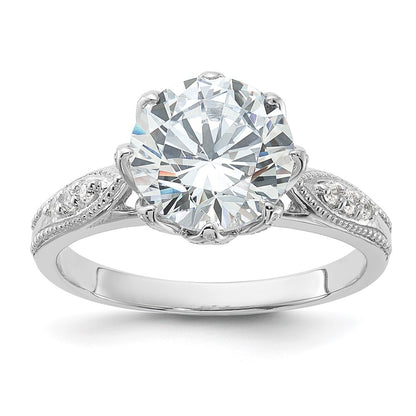 Sterling Silver Rhodium-plated 9mm Cubic Zirconia Ring Size 8