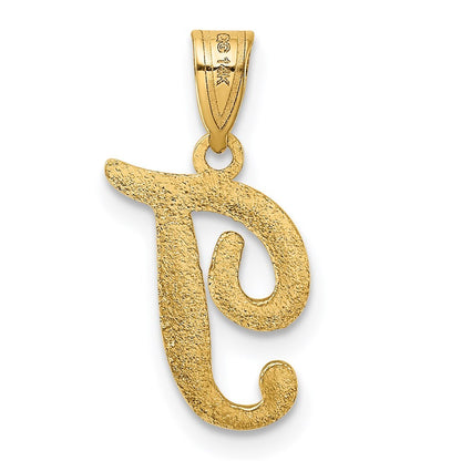 14k Yellow Gold Script Letter T Initial Pendant for Women