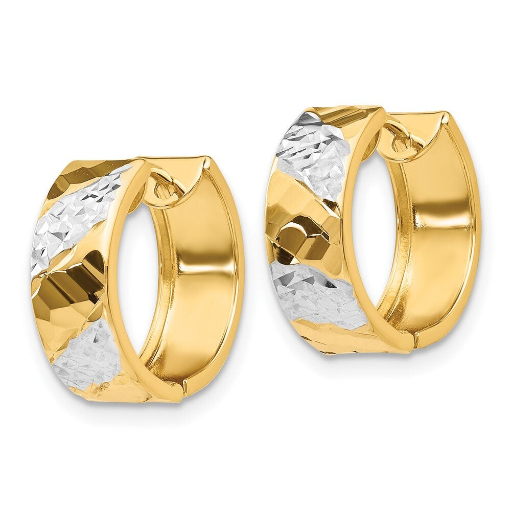 14k Yellow Gold 5mm Diamond-cut Rhodium Hoop Earrings Gift for Women