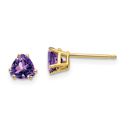 14k Yellow Gold 5mm Trillion Amethyst Stud Earrings