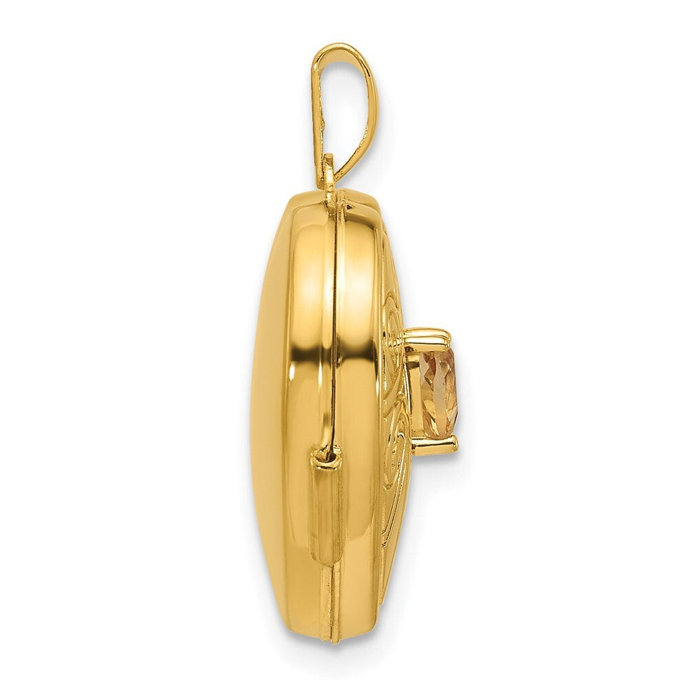 14k Yellow Gold Polished Citrine November Birthstone 18mm Heart Locket Pendant