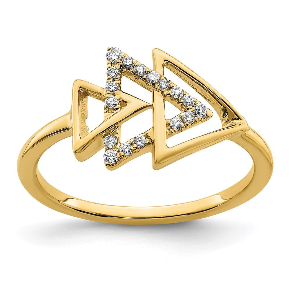 14K Yellow Gold Polished Triple Triangle Diamond Ring Size 7