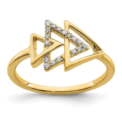 14K Yellow Gold Polished Triple Triangle Diamond Ring Size 7