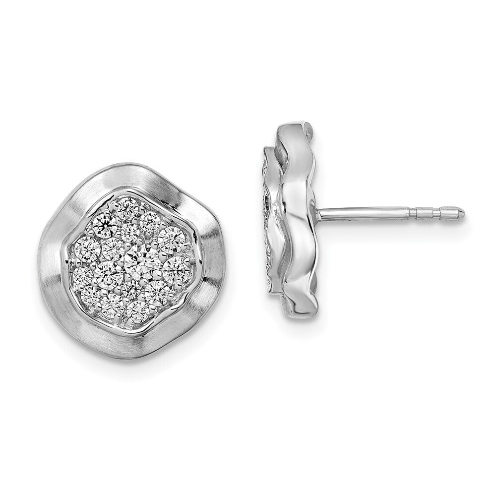 14k White Gold Polished Wavy Circle Diamond Stud Earrings