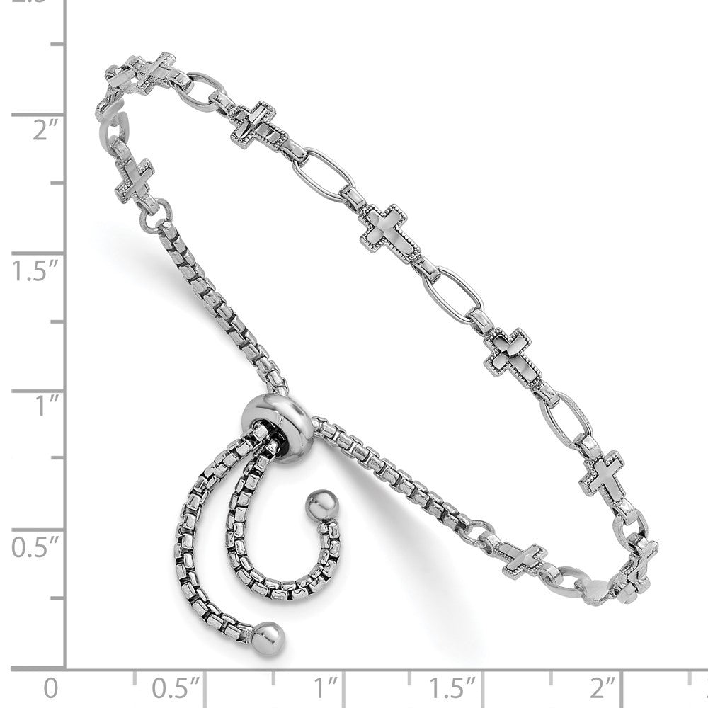 Sterling Silver Cross and Rectangle Link Adjustable Bolo Bracelet