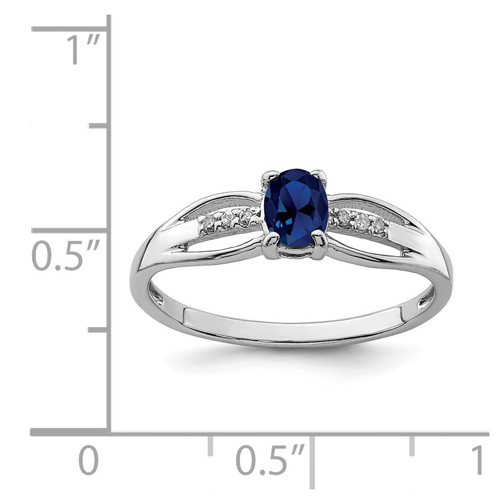 Sterling Silver Rhod-plated Diamond Created Sapphire Ring Size 8