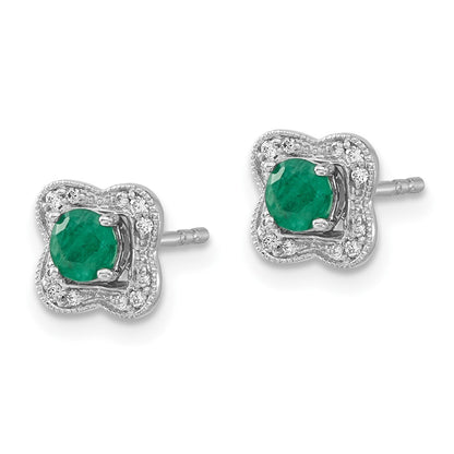 14k White Gold Diamond and Emerald Stud w/ Jacket Earrings
