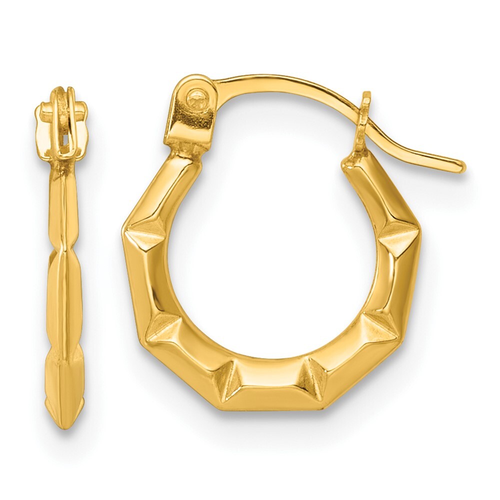 14k Yellow Gold Polished and Grooved Hoop earrings Gift for Women