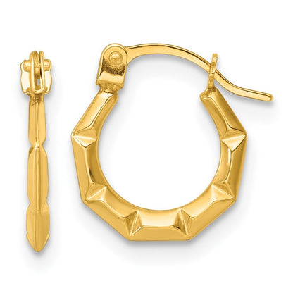 14k Yellow Gold Polished and Grooved Hoop earrings Gift for Women