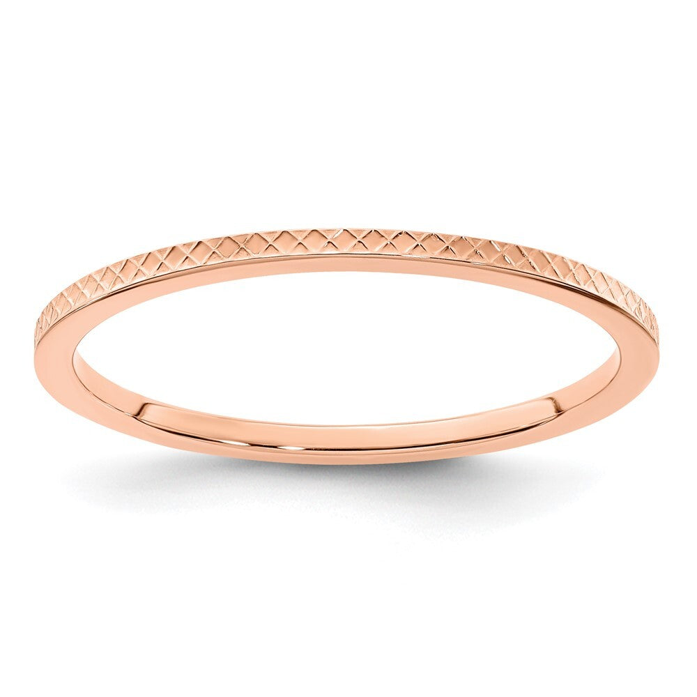 14K Rose Gold 1.2mm Criss-Cross Pattern Stackable Band Size 6