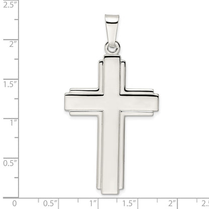 Sterling Silver Polished Edge Lines Large Latin Cross Pendant