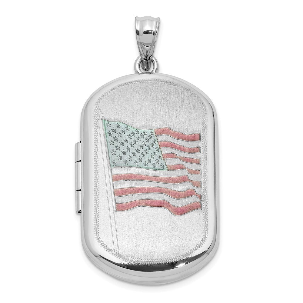 Sterling Silver Rh-plated Satin Polished Epoxy Flag 30x19mm Locket