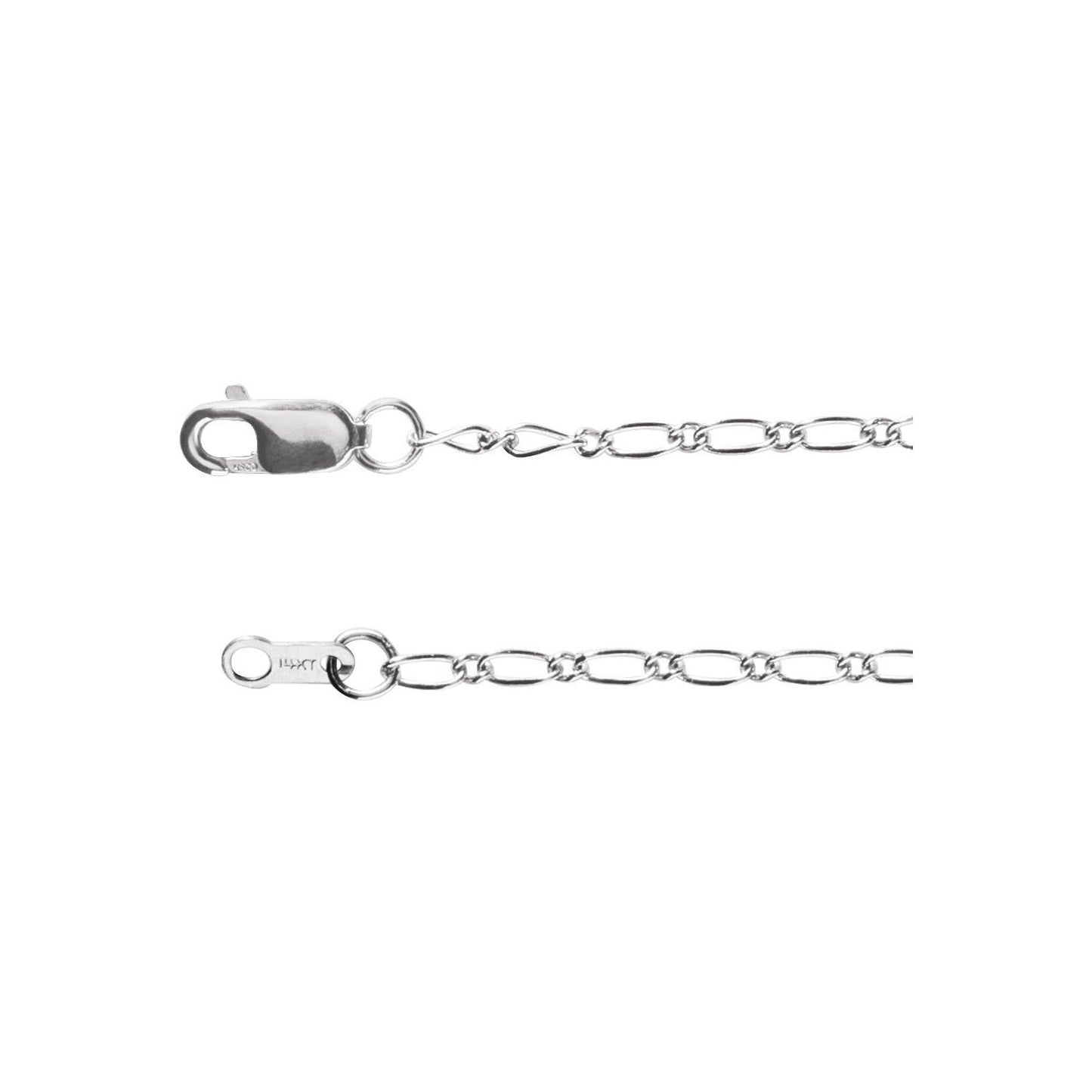 14k White Gold 1.5 mm Figaro 20" Chain Necklace Fine Gift for Women