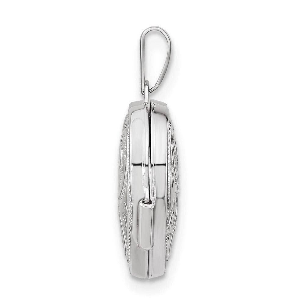 14k White Gold Reversible Swirl Design 15mm Heart Locket Pendant for Women