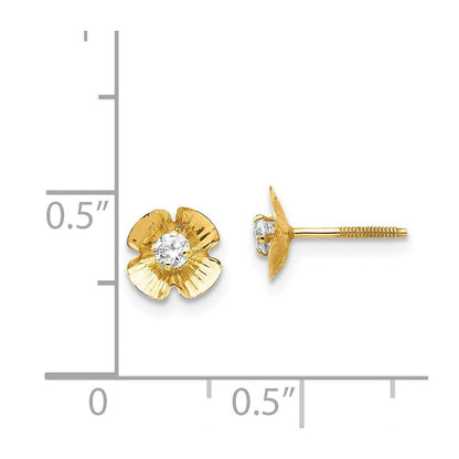 14k Yellow Gold Flower 2.5mm Cubic Zirconia Stud Earrings Gift for Women