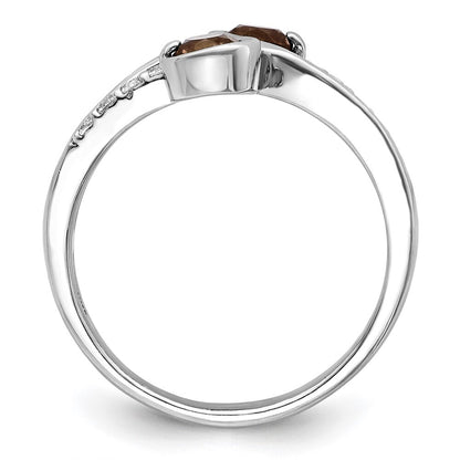 SS Rhod-plated .6t.w. Smoky Quartz & White Topaz Swirl Ring Size 6