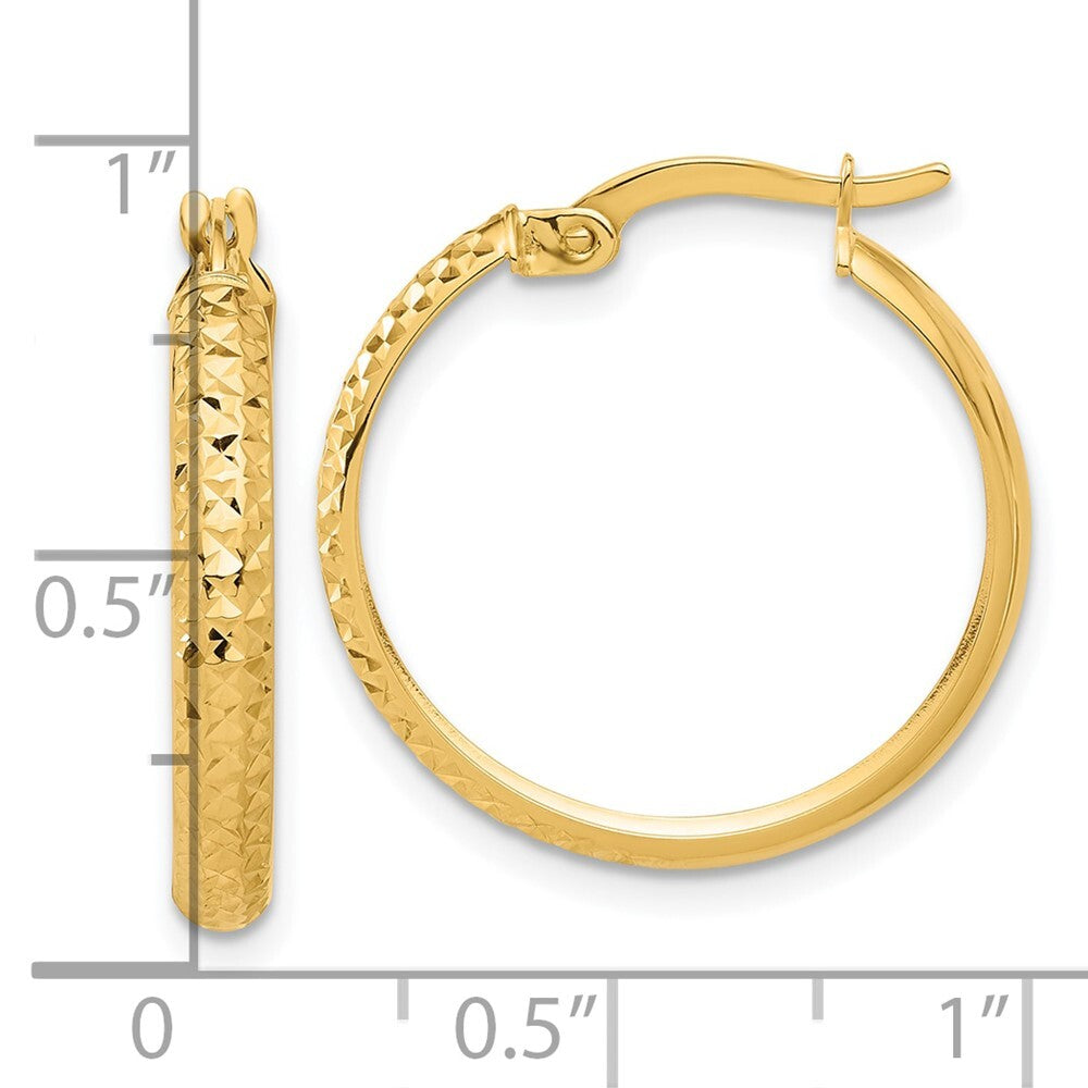 14k Yellow Gold Polished and Diamond-cut Hoop Earrings Gift for Women