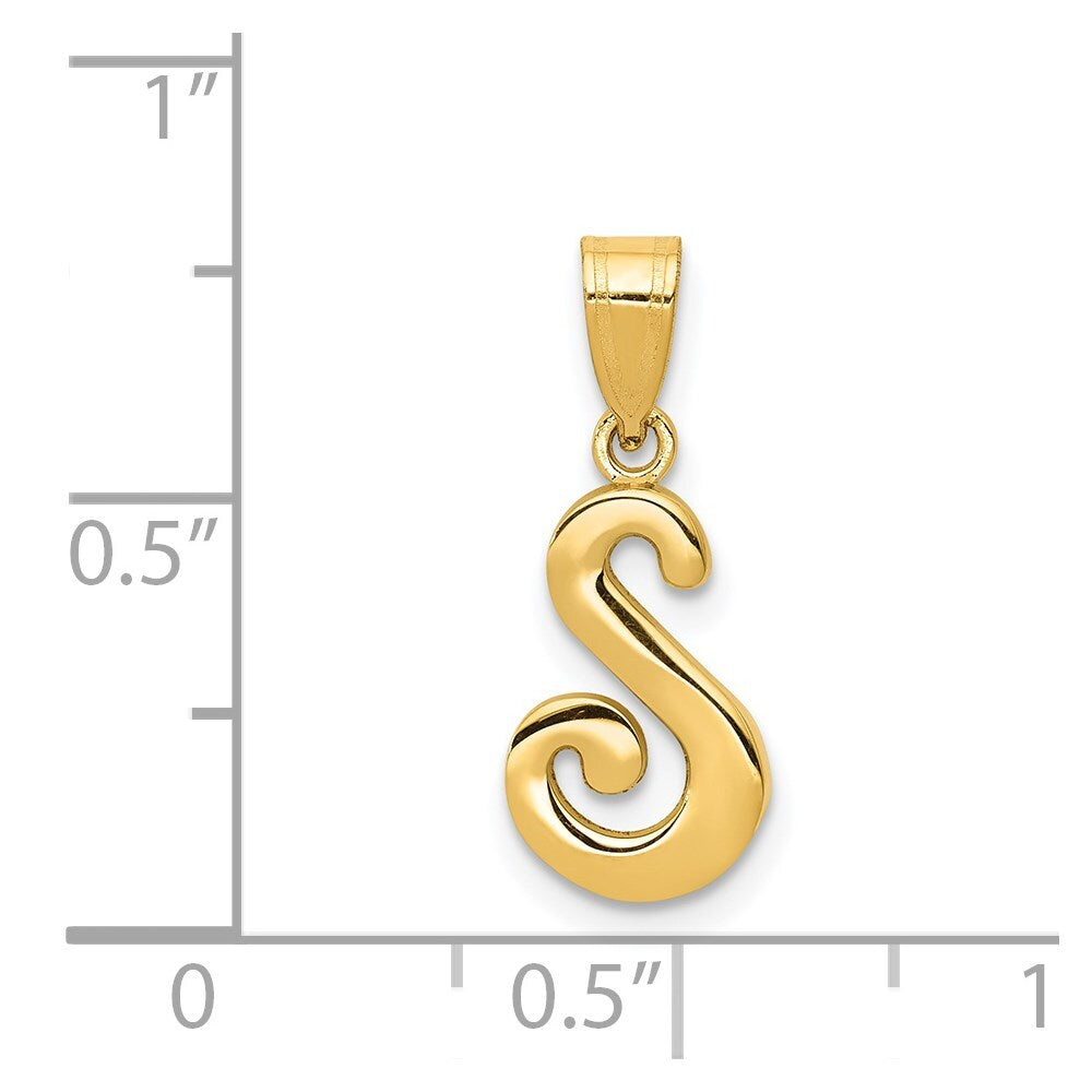 14k Yellow Gold Script Letter S Initial Pendant for Women