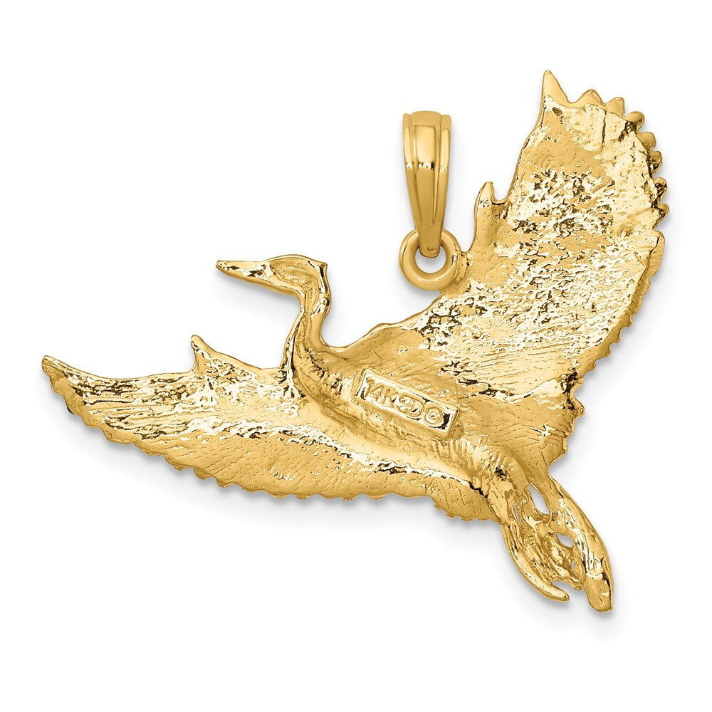 14k Yellow Gold Flying Heron Bird Charm Pendant for Women
