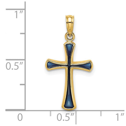14k Yellow Gold Blue Enameled Tapered Cross Charm