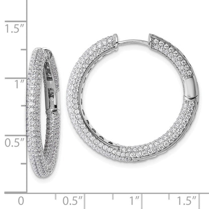 Sterling Silver In and Out Cubic Zirconia Pave Hinged Hoop Earrings