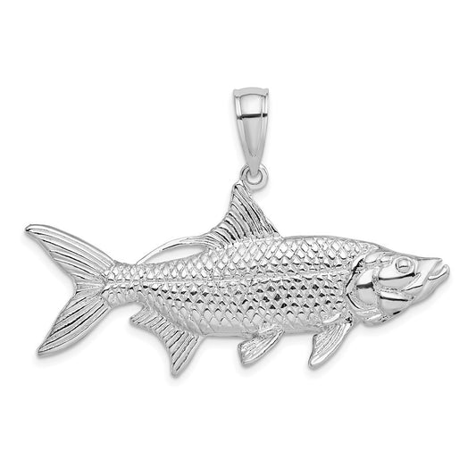 Sterling Silver Rhodium-Plated Polished 3D Oxeye Tarpon Fish Pendant