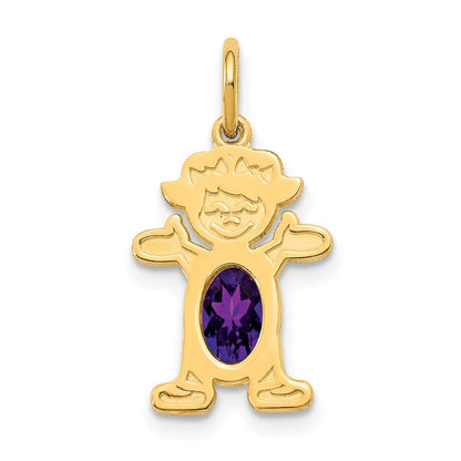14k Yellow Gold Girl 6x4 Oval Genuine Amethyst-February Pendant for Women
