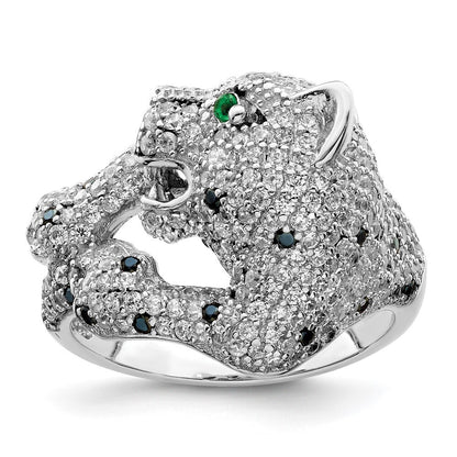 Sterling Silver Rhodium-plated Polished CZ Cheetah Ring Size 7