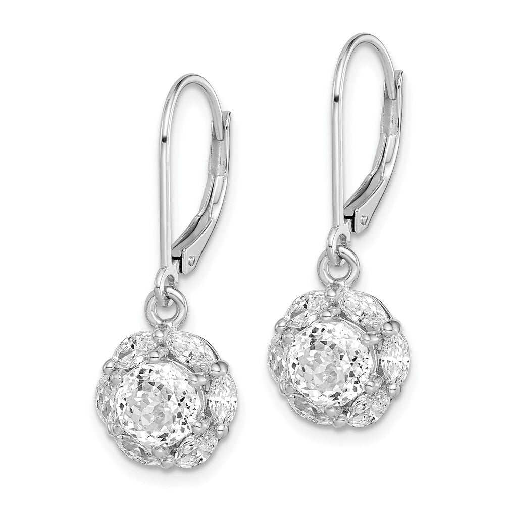 Sterling Silver Polished 6mm Cubic Zirconia Halo Leverback Earrings