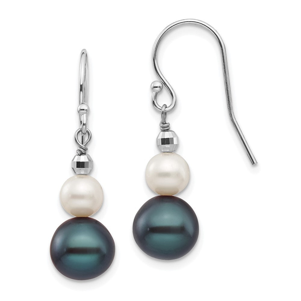 14k Gold 6-9mm Black & Freshwater Cultured Pearl Graduated Dangle Earrings