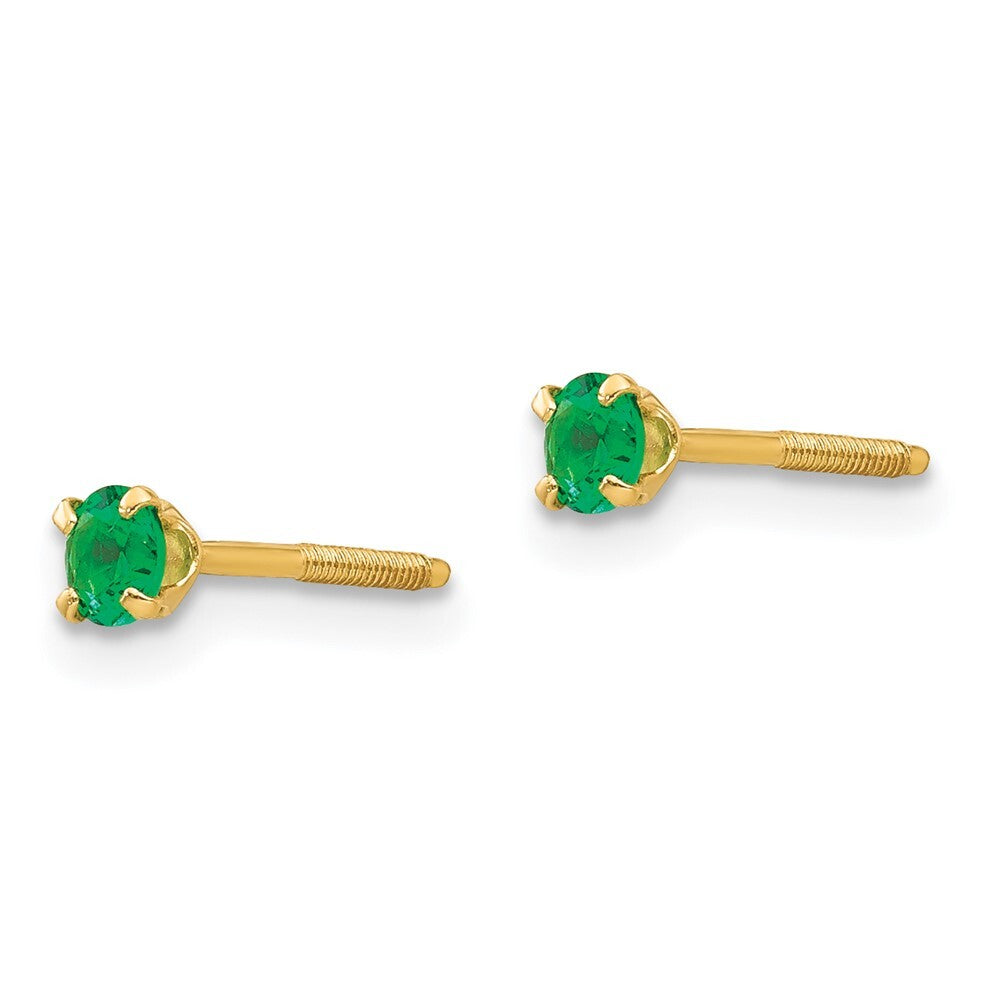 14k Yellow Gold 3mm Imitation Emerald Birthstone Stud Earrings (May)