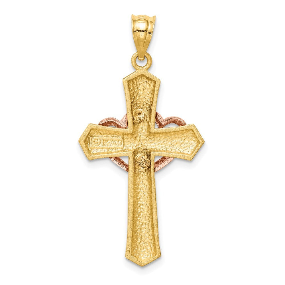14k Two-Tone Gold Double Heart Cross Charm