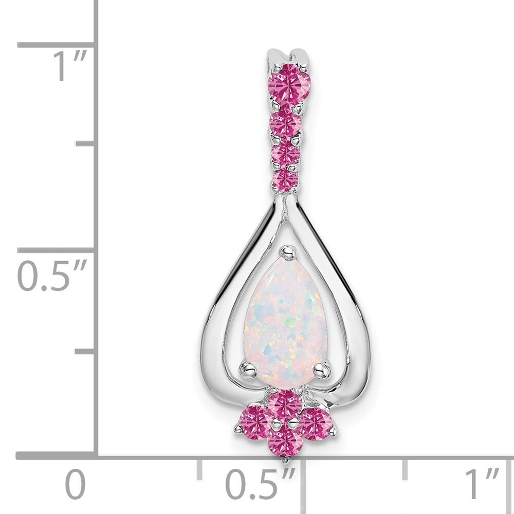 14k White Gold Pear Created Opal/Created Pink Sapphire Pendant for Women