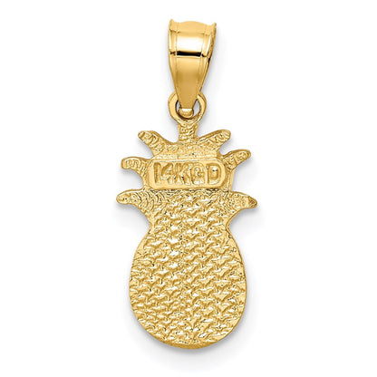 14k Yellow Gold Brushed & Diamond-cut Pineapple Pendant for Women