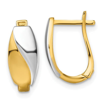 14k Yellow Gold with White Rhodium Polished Hinged Hoop Earrings
