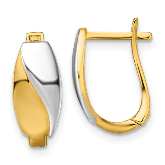 14k Yellow Gold with White Rhodium Polished Hinged Hoop Earrings