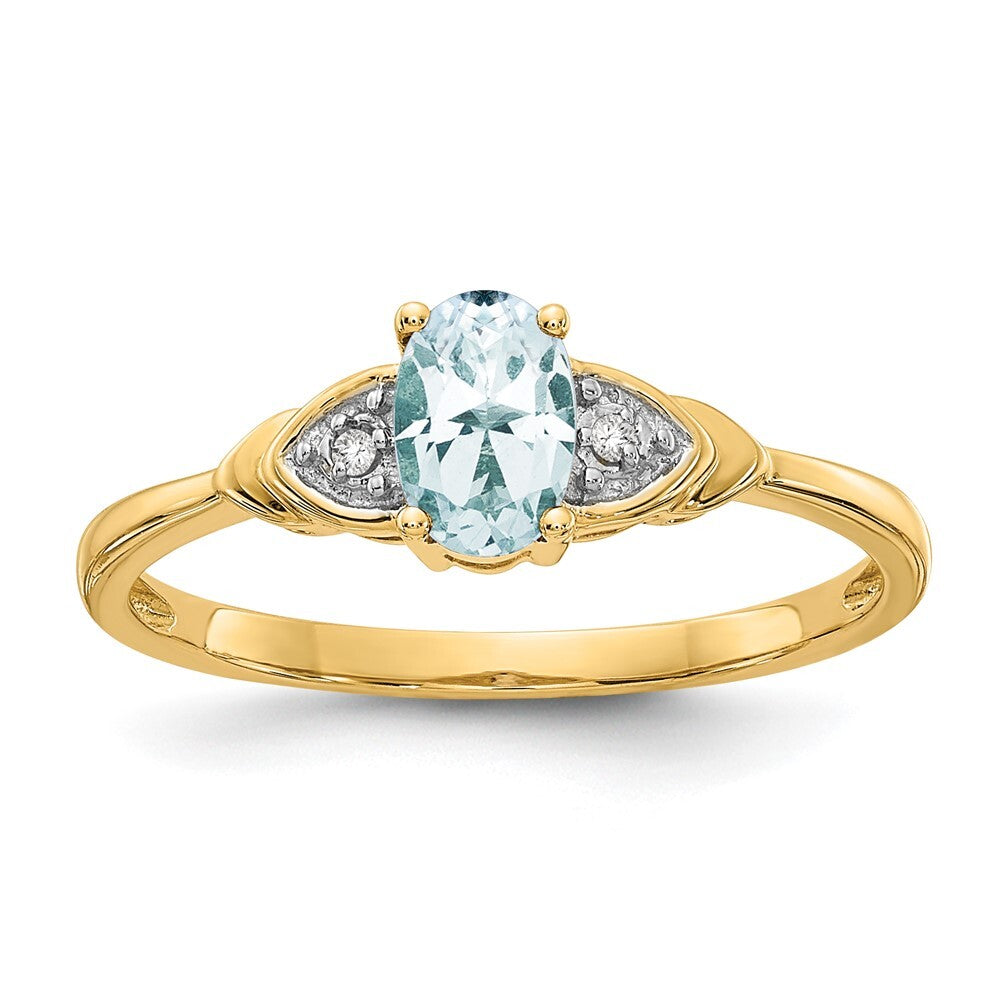 14K Yellow Gold Aquamarine and Diamond Ring