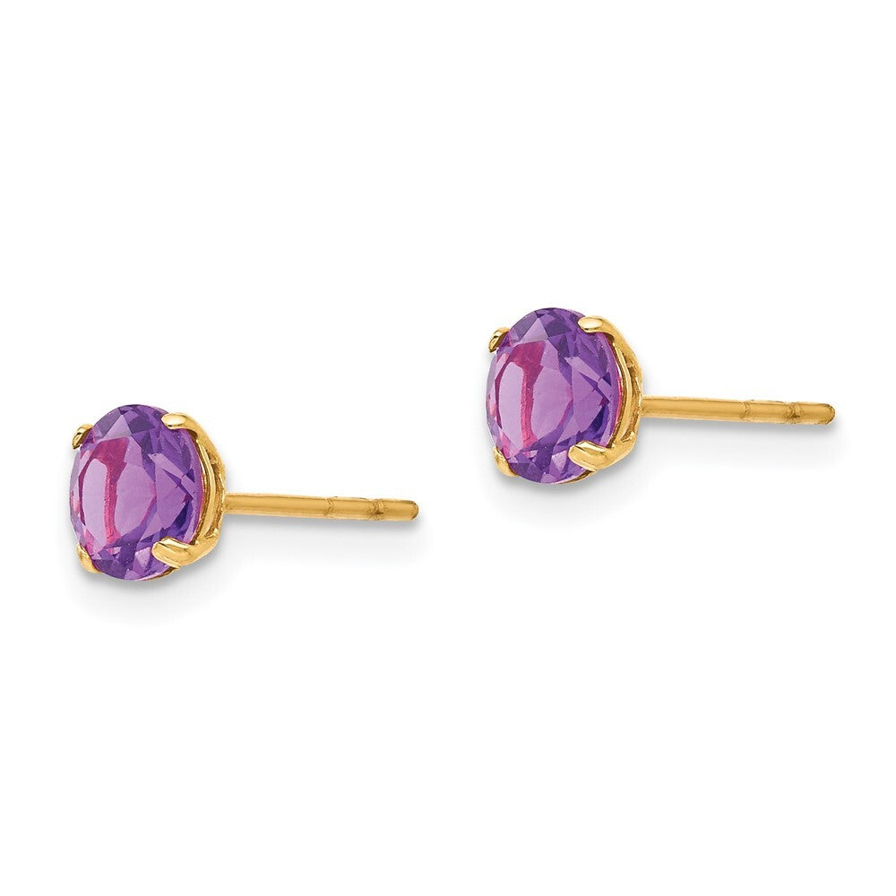 14k Yellow Gold Round Amethyst 5mm Stud Earrings Gift for Women