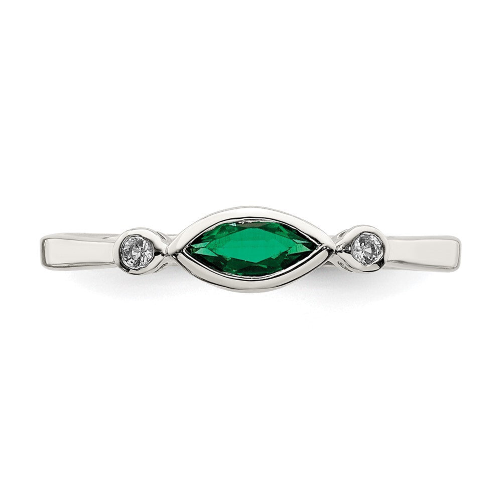Sterling Silver Rhod-platd Polished Created Emerald/White Topaz Ring Size 6