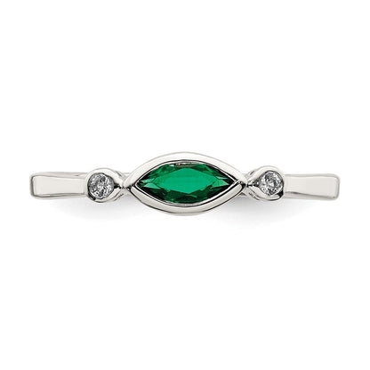 Sterling Silver Rhod-platd Polished Created Emerald/White Topaz Ring Size 6