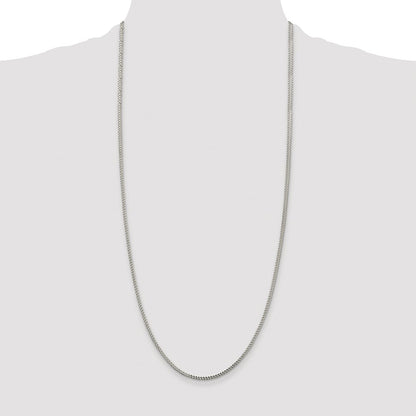 Sterling Silver Rhodium-plated 2mm Diamond-cut Square Franco Chain