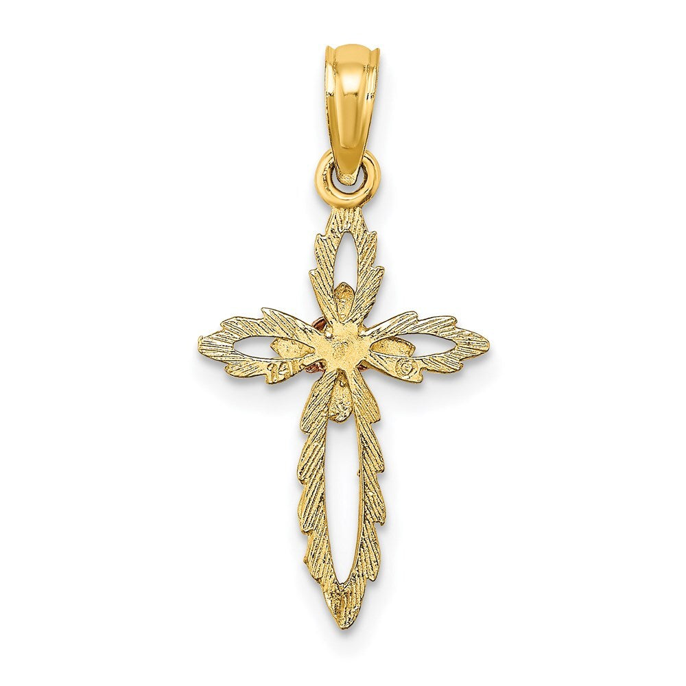 14k Two-tone Gold Cross  Cut-Out Flower Charm Pendant for Women