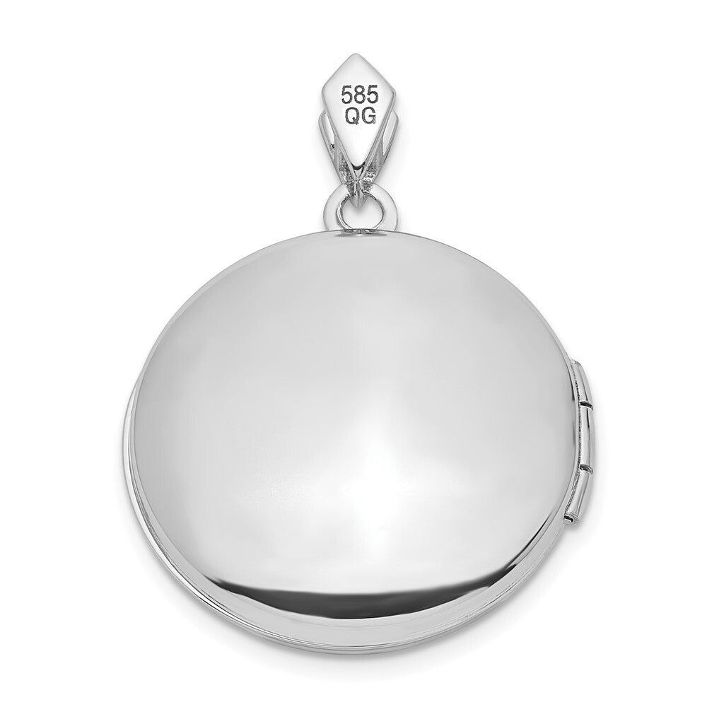 14k White Gold Filigree .01ct Diamond 20mm Round Locket Pendant for Women