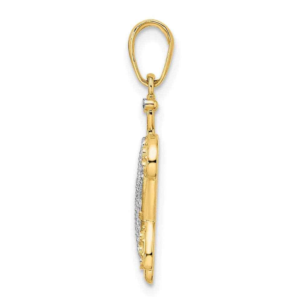14k Yellow Gold and White Rhodium Diamond-cut Filigree Turtle Pendant
