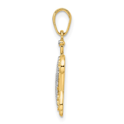 14k Yellow Gold and White Rhodium Diamond-cut Filigree Turtle Pendant