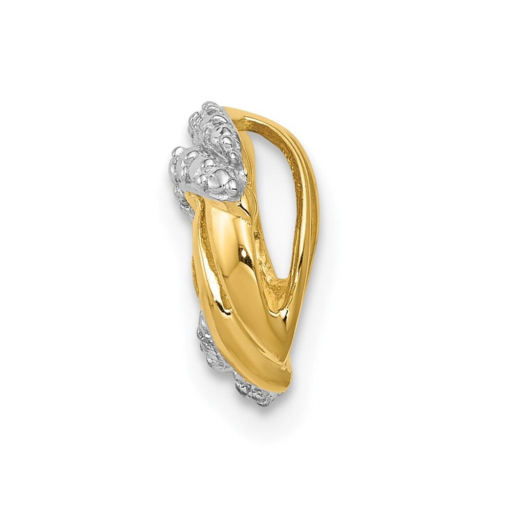 14k Yellow Gold .02ct. Diamond Rhodium Accents Round Chain Slide Pendant