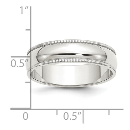 Sterling Silver 6mm Half Round Milgrain Size 10 Band Ring