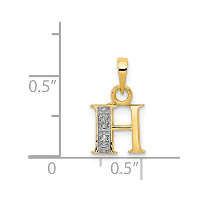 14k Yellow Gold with Rhodium Diamond Letter H Initial Pendant for Women